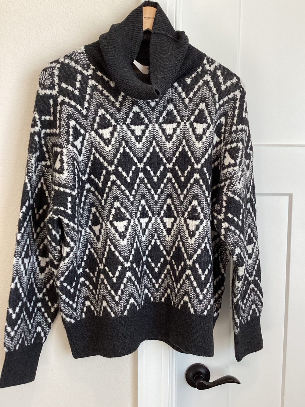 Varley Relaxed Fairisle Sweater Ida Roll Neck Knit New Medium Charcoal Grey - Picture 7 of 16